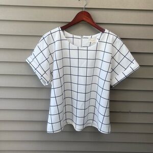 MELLODAY Black and White Grid Pattern Boxy Short Sleeve Blouse